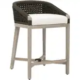 Montecito Counter Stool in Anthracite Rope, Pearl Fabric & Gray Mahogany